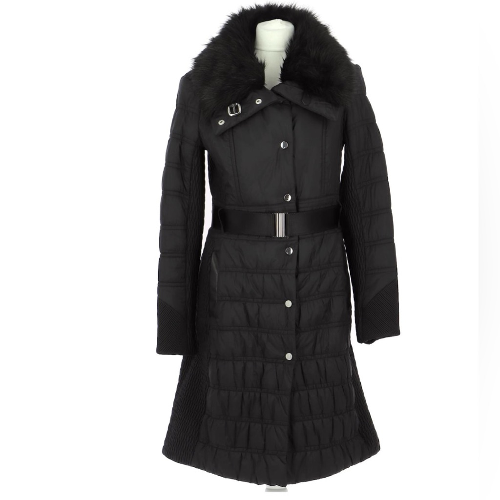 Karen Millen Nylon / Leather Trim Black Quilted Women's Coat Size 6